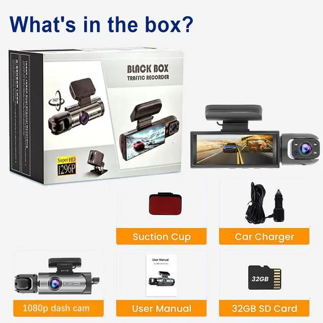 Alt view image 6 of 6 - 1080P Dual Camera Dash Cam for Cars, Driving Recorder with IR Night Vision, Loop Recording, Wide Angle Lens - 3.16 Inch IPS Screen,Parking Mode, Car Camera with 32GB TF Card