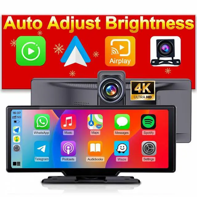 Main image of Portable 9.3-inch Wireless Apple CarPlay Screen for Car with Auto Brightness, 4K Dash Cam & Backup Camera, Bluetooth Car Stereo with Android Auto, Touchscreen CarPlay Box,GPS Navigation