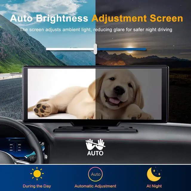 Alt view image 2 of 7 - Portable 9.3-inch Wireless Apple CarPlay Screen for Car with Auto Brightness, 4K Dash Cam & Backup Camera, Bluetooth Car Stereo with Android Auto, Touchscreen CarPlay Box,GPS Navigation
