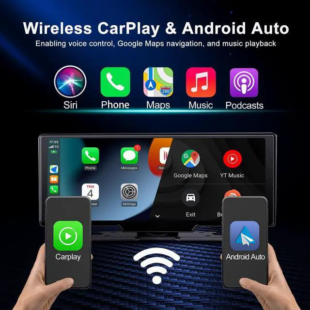 Alt view image 3 of 7 - Portable 9.3-inch Wireless Apple CarPlay Screen for Car with Auto Brightness, 4K Dash Cam & Backup Camera, Bluetooth Car Stereo with Android Auto, Touchscreen CarPlay Box,GPS Navigation