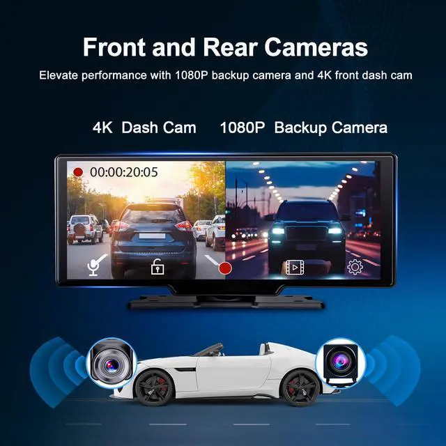 Alt view image 4 of 7 - Portable 9.3-inch Wireless Apple CarPlay Screen for Car with Auto Brightness, 4K Dash Cam & Backup Camera, Bluetooth Car Stereo with Android Auto, Touchscreen CarPlay Box,GPS Navigation