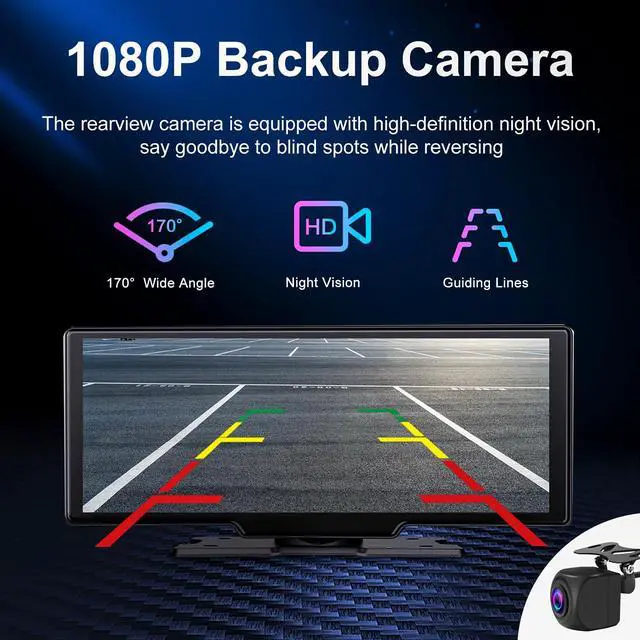 Alt view image 7 of 7 - Portable 9.3-inch Wireless Apple CarPlay Screen for Car with Auto Brightness, 4K Dash Cam & Backup Camera, Bluetooth Car Stereo with Android Auto, Touchscreen CarPlay Box,GPS Navigation