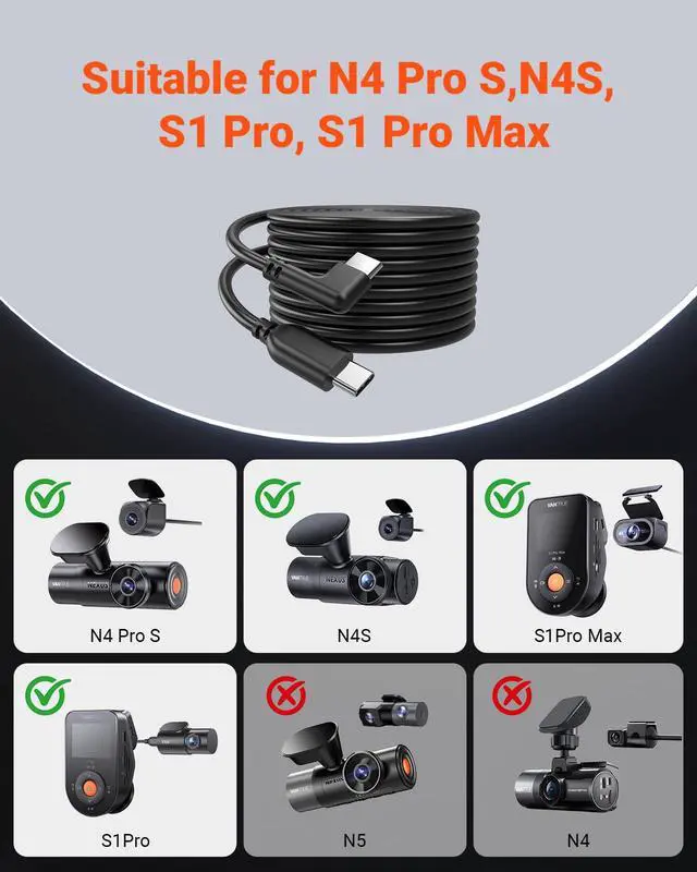 Alt view image 2 of 6 - 29.5ft Rear Camera Extensive Cable for N4 Pro S, N4S, S1 Pro Max, S1 Pro Dash Cam, Fit for SUV, Pickup, Trucks, Minivan, Sedans, Trailers