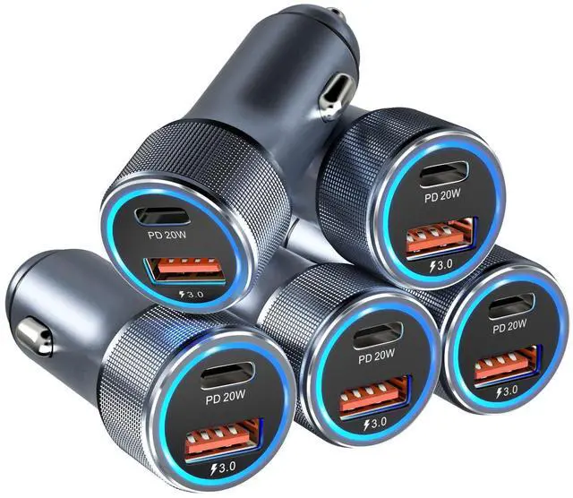 Main image of 5 Pack USB C Car Charger, 36W Dual USB Car Adapter Fast Charge PD&QC 3.0 Cigarette Lighter USB Charger Compatible iPhone 15 14 13 12 11 Pro Max SE,iPad,Samung S24/S21/S20, Pixel(Grey)