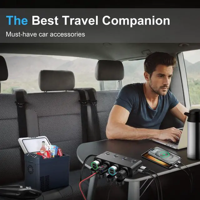 Alt view image 7 of 7 - Cigarette Lighter Splitter,300W 4-Socket Car Charger Adapter with Dual PD30W Type C & QC18W USB12V/24V Car Splitter Adapter with Independent Switches & LED Voltage Display for All Car Devices