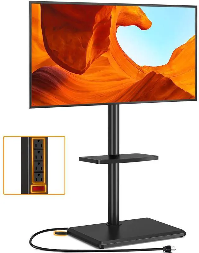 Main image of Floor TV Stand with Power Outlet, TV Mount Stand for 32-60 inch TVs up to 88 lbs, Swivel TV Stand Mount with Height Adjustment and Safety Wood Base for Office, Corner, Max VESA 400x400mm