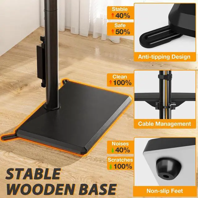 Alt view image 6 of 7 - Floor TV Stand with Power Outlet, TV Mount Stand for 32-60 inch TVs up to 88 lbs, Swivel TV Stand Mount with Height Adjustment and Safety Wood Base for Office, Corner, Max VESA 400x400mm