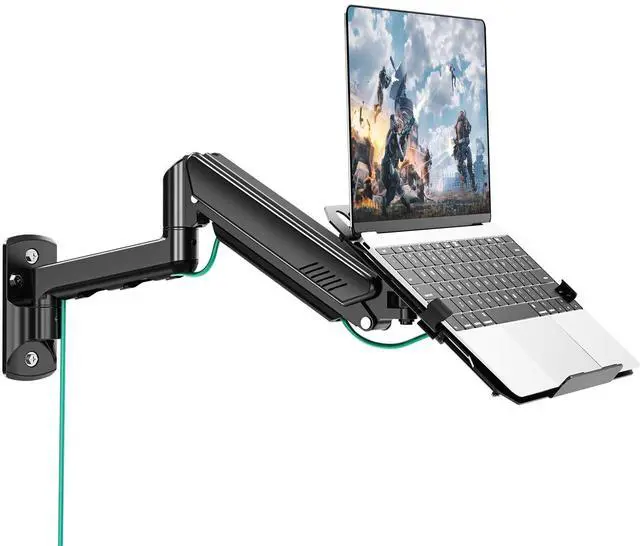 Main image of Laptop Wall Mount, 2-in-1 Monitor Wall Mount with Vented Tray for 11-17" Notebook/13-32 Computer Screen, Full Motion Adjustable Laptop Holder Stand, Gas Spring Laptop Arm Holds 4.4-22 lbs