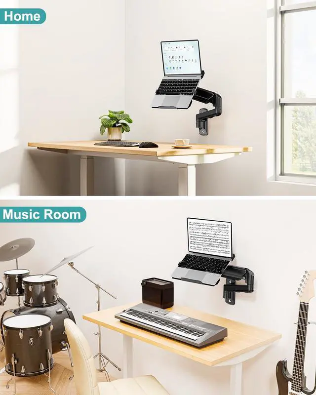 Alt view image 6 of 7 - Laptop Wall Mount, 2-in-1 Monitor Wall Mount with Vented Tray for 11-17" Notebook/13-32 Computer Screen, Full Motion Adjustable Laptop Holder Stand, Gas Spring Laptop Arm Holds 4.4-22 lbs