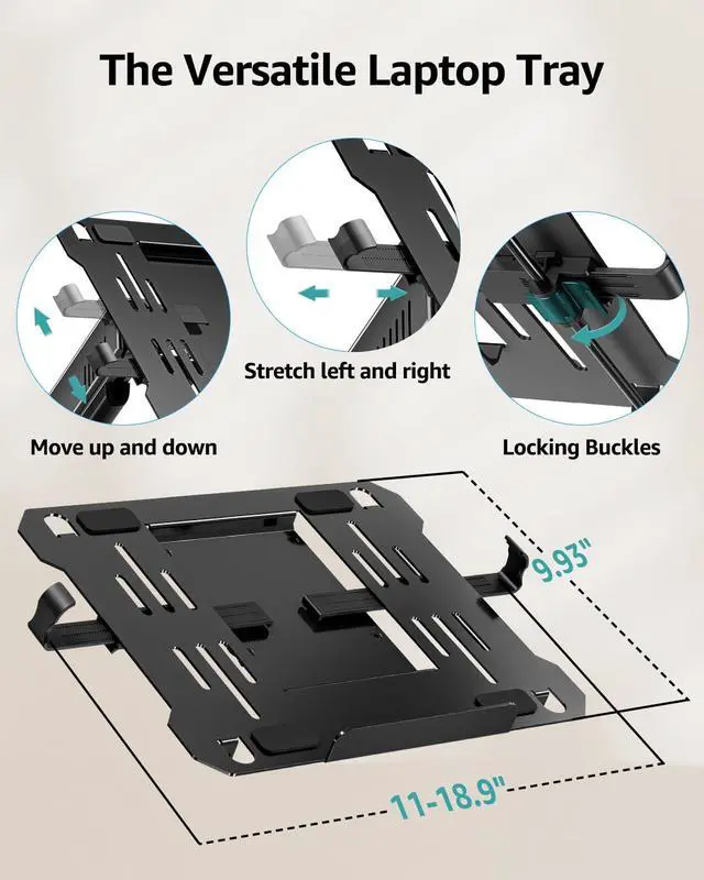 Alt view image 7 of 7 - Laptop Wall Mount, 2-in-1 Monitor Wall Mount with Vented Tray for 11-17" Notebook/13-32 Computer Screen, Full Motion Adjustable Laptop Holder Stand, Gas Spring Laptop Arm Holds 4.4-22 lbs