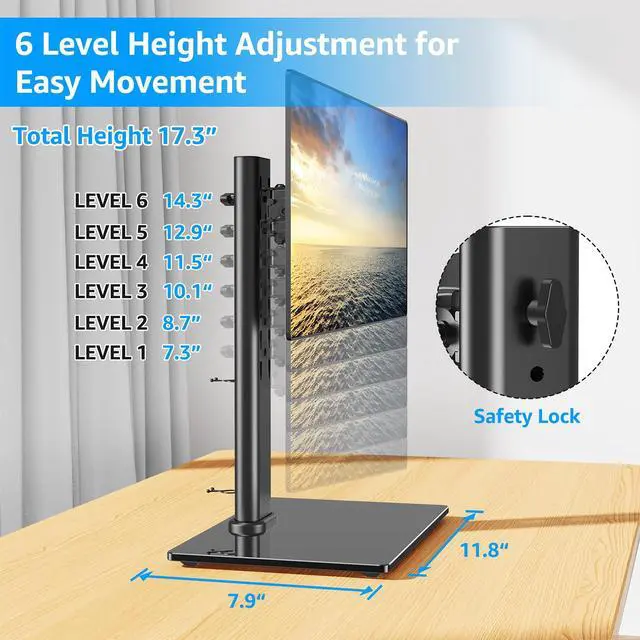 Alt view image 2 of 7 - Monitor Stand for Desk, Freestanding Monitor Mount Fits 13-32 inch Screen up to 17.6 lbs, Screen Stand with Swivel, Height, Rotation Adjustment, VESA Mount 100 x 100mm, 75 x 75mm