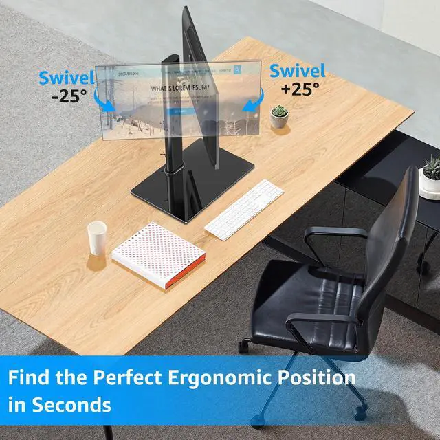 Alt view image 3 of 7 - Monitor Stand for Desk, Freestanding Monitor Mount Fits 13-32 inch Screen up to 17.6 lbs, Screen Stand with Swivel, Height, Rotation Adjustment, VESA Mount 100 x 100mm, 75 x 75mm