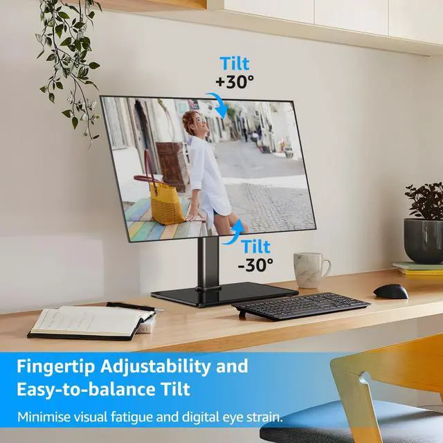 Alt view image 4 of 7 - Monitor Stand for Desk, Freestanding Monitor Mount Fits 13-32 inch Screen up to 17.6 lbs, Screen Stand with Swivel, Height, Rotation Adjustment, VESA Mount 100 x 100mm, 75 x 75mm