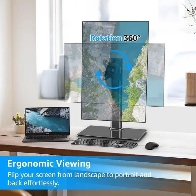 Alt view image 5 of 7 - Monitor Stand for Desk, Freestanding Monitor Mount Fits 13-32 inch Screen up to 17.6 lbs, Screen Stand with Swivel, Height, Rotation Adjustment, VESA Mount 100 x 100mm, 75 x 75mm