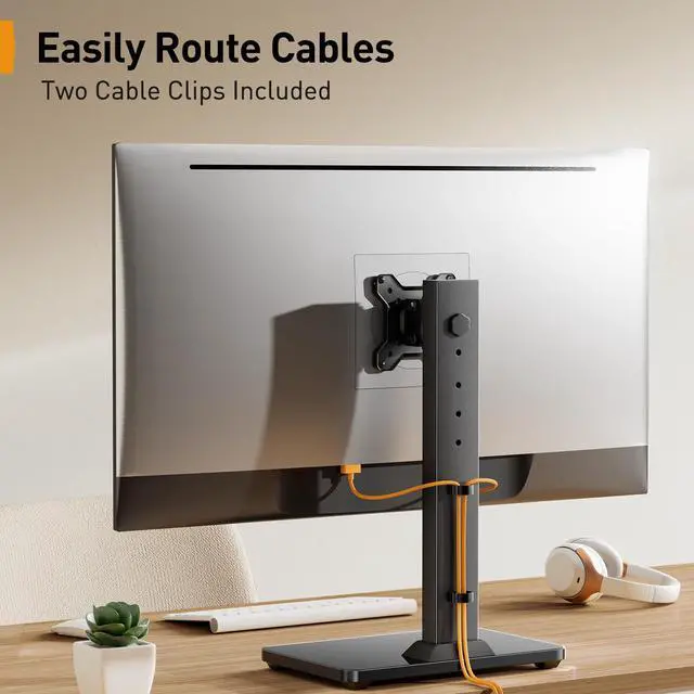 Alt view image 7 of 7 - Monitor Stand, Freestanding Monitor Mount for 13-34 inch Screens with 360 Degree Rotation, 5 Height Settings, Adjustable Desk Riser with Swivel and Tilt, Max VESA 100x100mm, PGTVS29