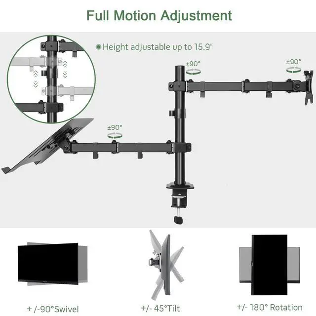 Alt view image 3 of 7 - Monitor and Laptop Mount, Monitor Arm with Vented Tray for 13" to 27" LCD Computer Screens and Notebook up to 17 inch, Fully Adjustable Laptop Mount Stand Holds up to 17.6lbs
