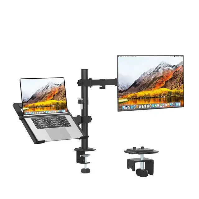 Main image of Monitor and Laptop Mount, Monitor Arm with Vented Tray for 13" to 27" LCD Computer Screens and Notebook up to 17 inch, Fully Adjustable Laptop Mount Stand Holds up to 17.6lbs