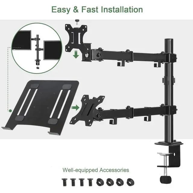 Alt view image 4 of 7 - Monitor and Laptop Mount, Monitor Arm with Vented Tray for 13" to 27" LCD Computer Screens and Notebook up to 17 inch, Fully Adjustable Laptop Mount Stand Holds up to 17.6lbs