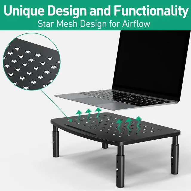 Alt view image 4 of 7 - 2 Pack Monitor Stands, 3 Height Adjustable Riser for Laptop, Printer, iMac, PC, Premium Metal Stand for 2 Monitors