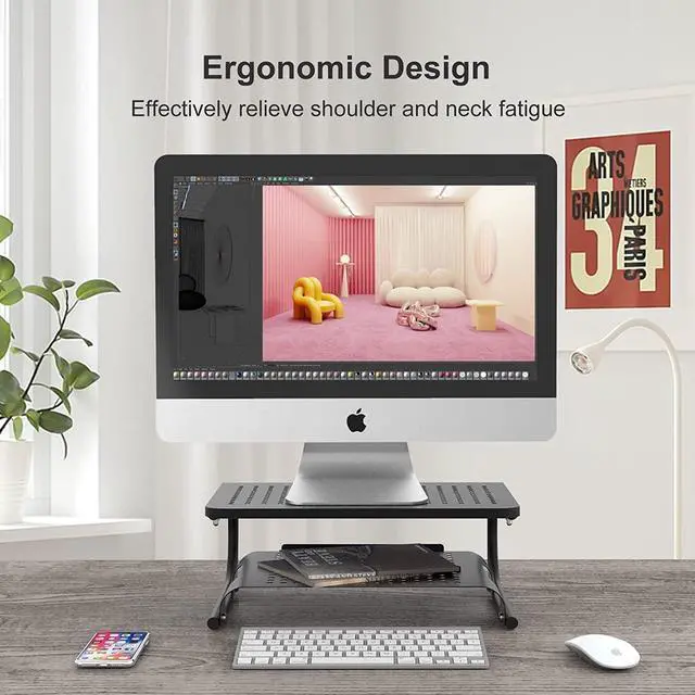 Alt view image 3 of 6 - Double-Deck Desk Monitor Stand Riser for Computer,Laptop,Printer, Notebook and All Flat Screen Display with Vented Metal Platform and 4 Inches Height Underneath Storage (MST002)