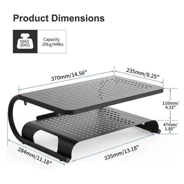 Alt view image 5 of 6 - Double-Deck Desk Monitor Stand Riser for Computer,Laptop,Printer, Notebook and All Flat Screen Display with Vented Metal Platform and 4 Inches Height Underneath Storage (MST002)