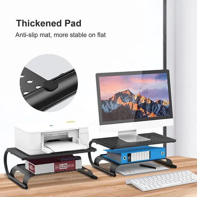 Alt view image 6 of 6 - Double-Deck Desk Monitor Stand Riser for Computer,Laptop,Printer, Notebook and All Flat Screen Display with Vented Metal Platform and 4 Inches Height Underneath Storage (MST002)