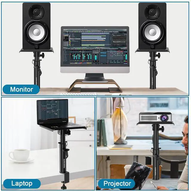 Alt view image 7 of 7 - Studio Monitor Stands Pair Heavy Duty Desk Clamp Speaker Stands with Adjustable Tilt Angle Tray of 0-12 °