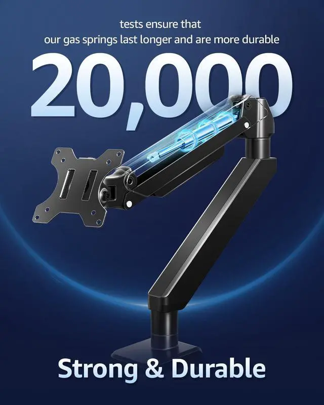 Alt view image 7 of 7 - Heavy Duty Single Monitor Arm for 42 40 39 34 32 27Inch Screens, Monitor Stand for Desk Supports 4.4-33 lbs, Height Adjustable Ultrawide Monitors Mount with C-Clamp & Grommet Base