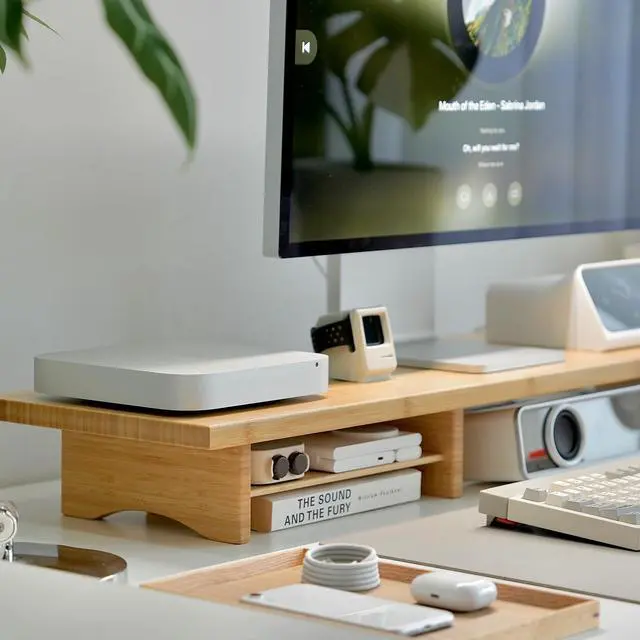 Alt view image 4 of 7 - Bamboo Dual Monitor Stand Riser Natural, 2-Tier Desk Monitor Riser for 2 Monitors, Supports for PC Computer Monitor, Printer, Heavy TV Riser up to 300 lbs