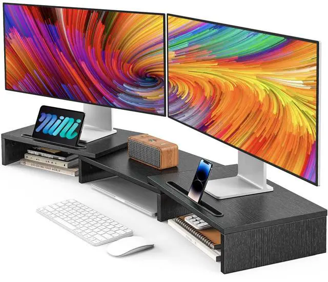 Main image of Dual Monitor Stand Riser for 2 Monitors, Monitor Stand for Desk, Adjustable Computer Monitor Stand with 2 Slot, Multifunctional Desktop Organizer Stand for Laptop, PC, Computer, Printer