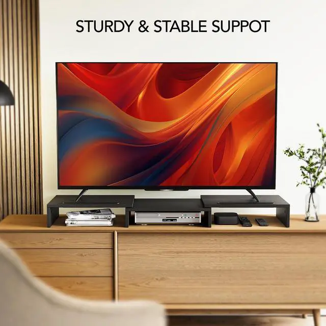 Alt view image 6 of 7 - Dual Monitor Stand Riser for 2 Monitors, Monitor Stand for Desk, Adjustable Computer Monitor Stand with 2 Slot, Multifunctional Desktop Organizer Stand for Laptop, PC, Computer, Printer