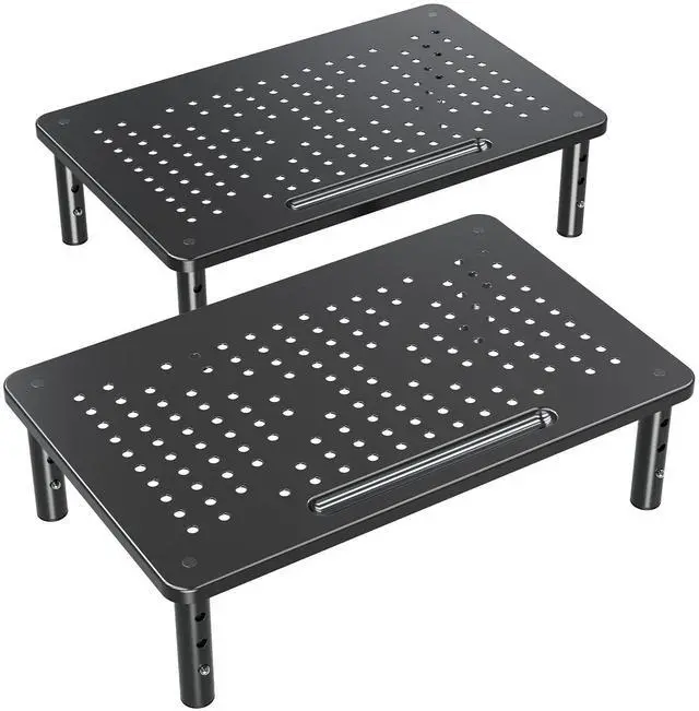 Main image of 2 Pack Monitor Stand Riser - 3 Height Adjustable Monitor Stand for Laptop, Computer, PC, Printer, Mesh Metal Monitor Riser for Desktop Organizer.
