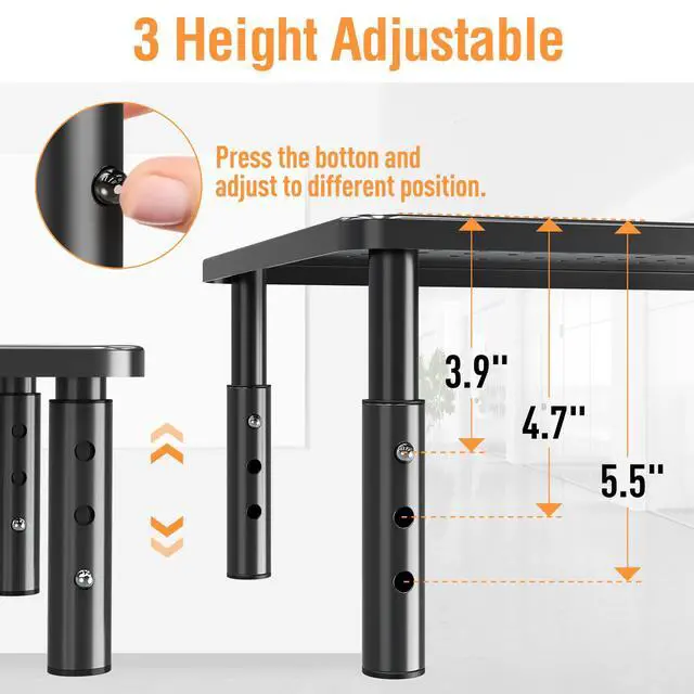 Alt view image 3 of 7 - 2 Pack Monitor Stand Riser - 3 Height Adjustable Monitor Stand for Laptop, Computer, PC, Printer, Mesh Metal Monitor Riser for Desktop Organizer.