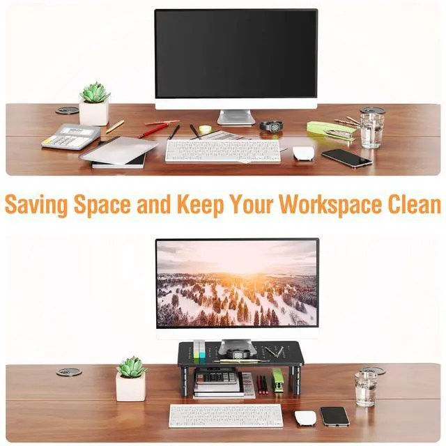 Alt view image 5 of 7 - 2 Pack Monitor Stand Riser - 3 Height Adjustable Monitor Stand for Laptop, Computer, PC, Printer, Mesh Metal Monitor Riser for Desktop Organizer.