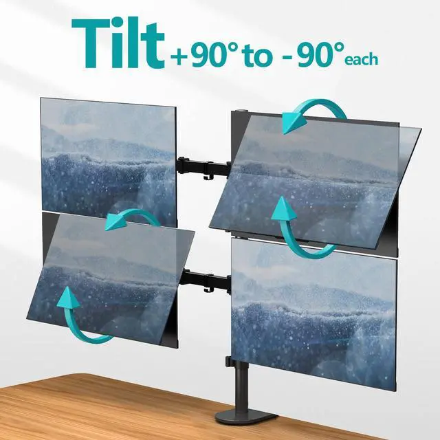 Alt view image 2 of 7 - Quad Monitor Stand, 4 Monitor Mount for 13 to 32 inch Computer Screens, Hold up to 17.6lbs Each, Fully Adjustable Stacked 4 Desk Arm, VESA Mount, C clamp/Grommet Base