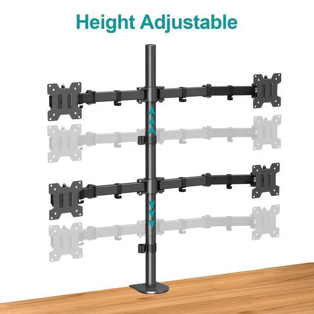 Alt view image 7 of 7 - Quad Monitor Stand, 4 Monitor Mount for 13 to 32 inch Computer Screens, Hold up to 17.6lbs Each, Fully Adjustable Stacked 4 Desk Arm, VESA Mount, C clamp/Grommet Base