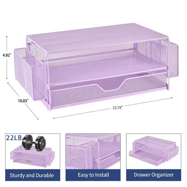 Alt view image 4 of 7 - Computer Monitor Stands Riser2-Tier Desk Organizers and Accessories, Office Desk Accessories Organizer with Drawers and 2 Pen Holder for Office Supplies (Purple)