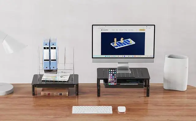 Alt view image 3 of 7 - 2 Pack Monitor Stand Riser with Drawer - 3 Height Adjustable Metal Monitor Stand with Unique Star Mesh for Computer Laptop Notebook Printer