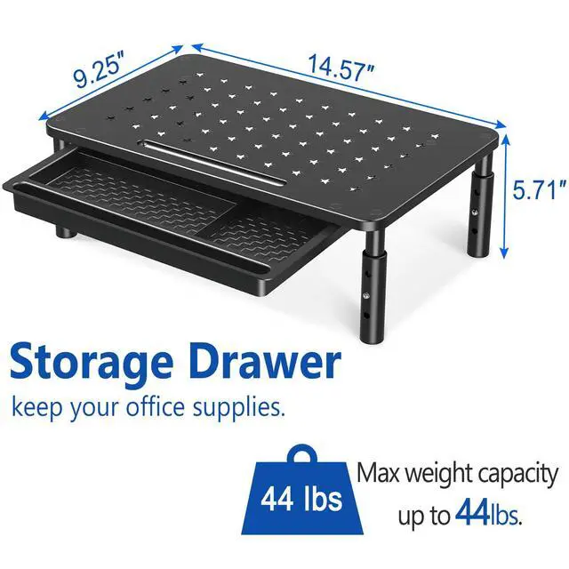 Alt view image 4 of 7 - 2 Pack Monitor Stand Riser with Drawer - 3 Height Adjustable Metal Monitor Stand with Unique Star Mesh for Computer Laptop Notebook Printer