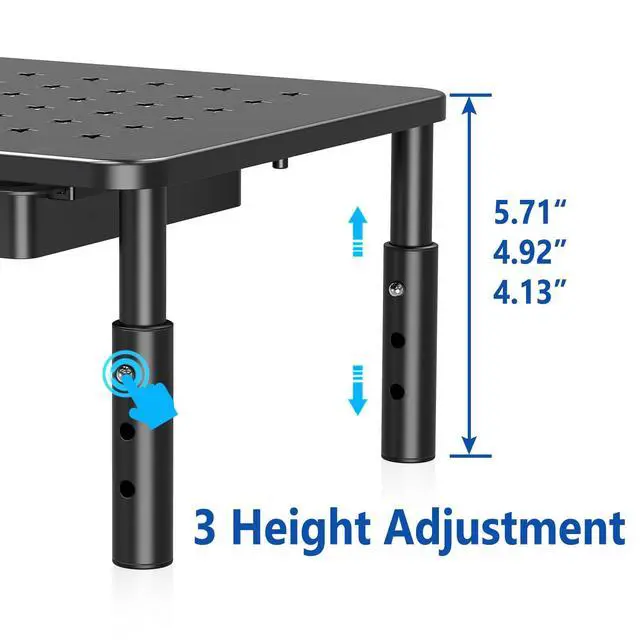 Alt view image 5 of 7 - 2 Pack Monitor Stand Riser with Drawer - 3 Height Adjustable Metal Monitor Stand with Unique Star Mesh for Computer Laptop Notebook Printer