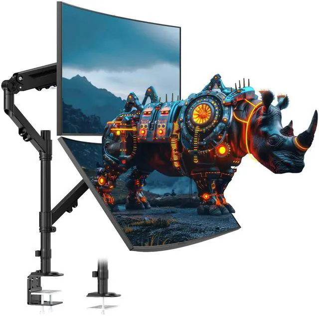 Main image of Dual Monitor Mount for 17 to 40 inches, Holds up to 26.4 lbs, Monitor Desk Arms for 2 Monitors Vertical/Parallel Placement, with Clamp/Grommet Base, VESA Mount 75/100 mm