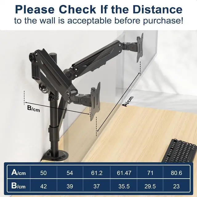 Alt view image 6 of 7 - Dual Monitor Mount for 17 to 40 inches, Holds up to 26.4 lbs, Monitor Desk Arms for 2 Monitors Vertical/Parallel Placement, with Clamp/Grommet Base, VESA Mount 75/100 mm