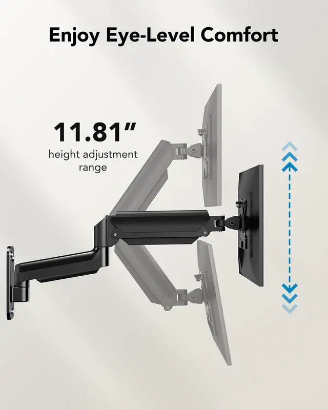 Alt view image 4 of 7 - Computer Monitor Wall Mount for 22"-35" Screens, Gaming Wall Mount Monitor Arm Holds up to 26.4lbs, Vesa Mount with Tilt, Swivel, Rotation, Supports 75x75mm, 100x100mm, 200x200mm, Black