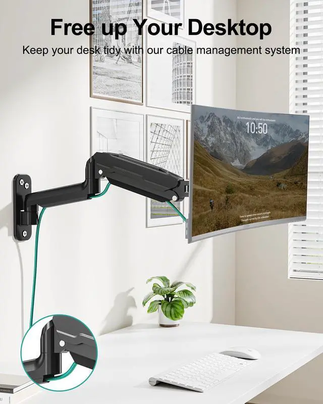 Alt view image 6 of 7 - Single Monitor Wall Mount for 13 to 32 Inch Computer Screens, Height Adjustable Wall Mount Monitor Arm Holds Up to 19.8lbs, Full Motion Wall Bracket, VESA Mount 75x75, 100x100, Black