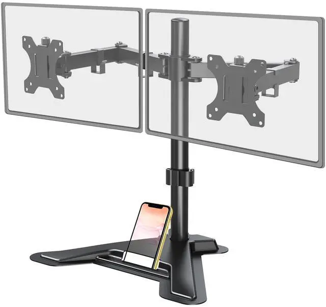 Main image of Dual Monitor Stand, Free-Standing Full Motion Monitor Desk Mount Fits 2 Screens up to 27 inches,17.6lbs with Height Adjustable, Swivel, Tilt, Rotation, VESA 75x75 100x100, Black