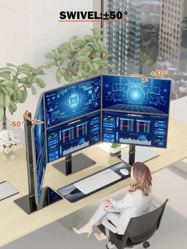 Alt view image 2 of 7 - Dual Monitor Stand - Vertical Stack Screen Free-Standing Monitor Riser Fits Two 13 to 34 Inch Screen with Swivel, Tilt, Height Adjustable, Holds One (1) Screen Up to 44Lbs