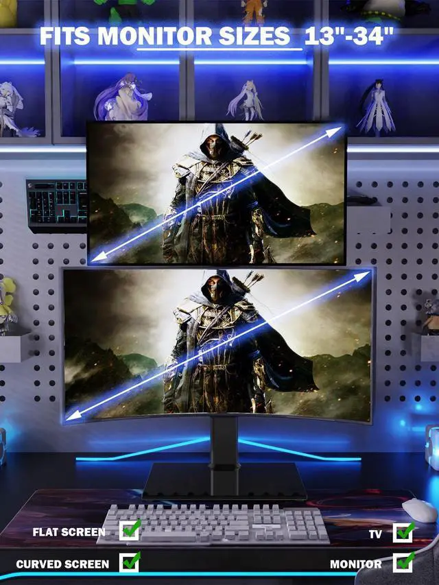 Alt view image 7 of 7 - Dual Monitor Stand - Vertical Stack Screen Free-Standing Monitor Riser Fits Two 13 to 34 Inch Screen with Swivel, Tilt, Height Adjustable, Holds One (1) Screen Up to 44Lbs