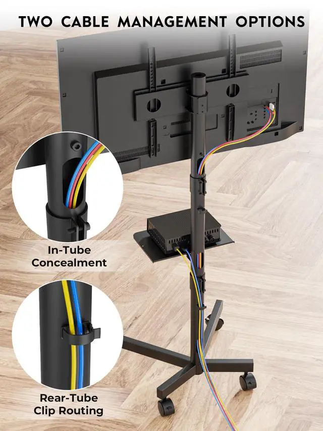 Alt view image 6 of 7 - Mobile TV Stand for 23-60 Inch TVs, Rolling TV Stand with Locking Wheels, Adjustable Height, Media Shelf, Max VESA 400x400mm, Holds Up to 88lbs