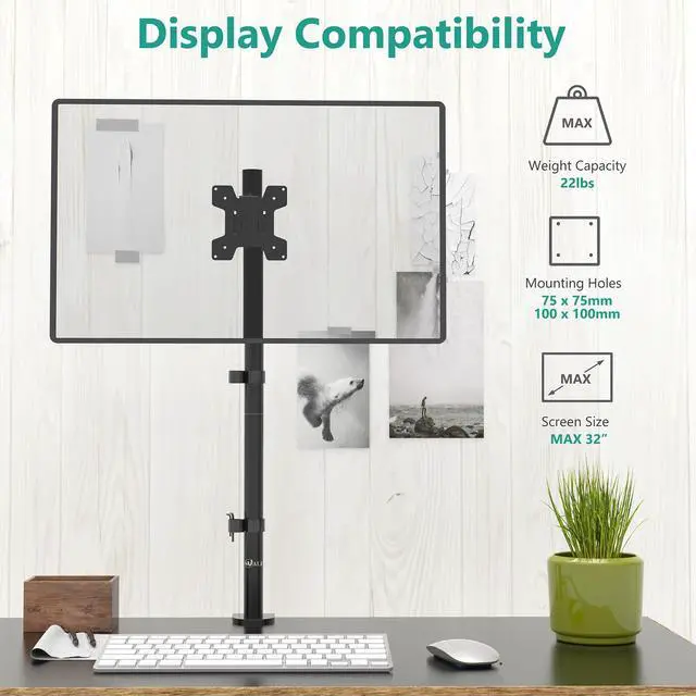 Alt view image 3 of 7 - Monitor Arm Mount for Desk, Single Extra Tall Computer Desk Mount, Monitor Bracket Mount Stand Single, up to 32 inch, 22 lbs (M001XL), Black