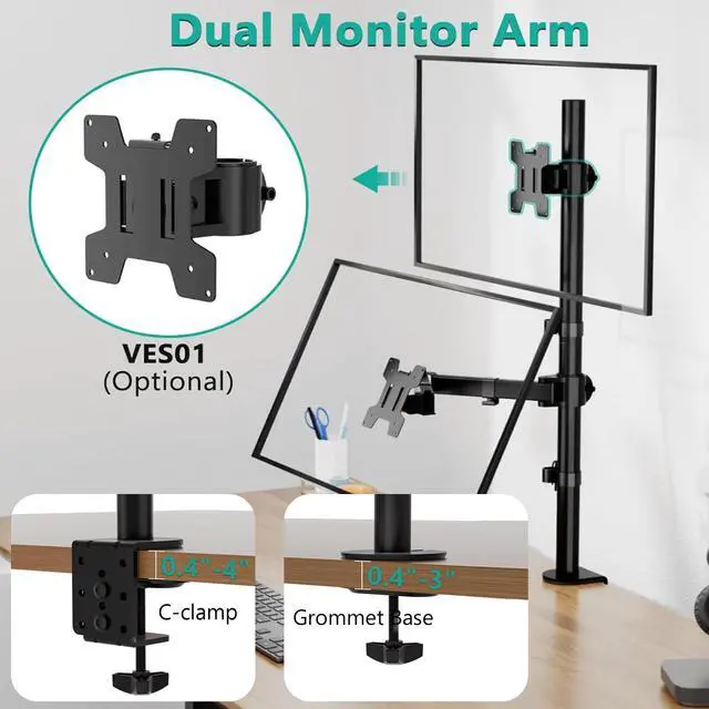Alt view image 6 of 7 - Monitor Arm Mount for Desk, Single Extra Tall Computer Desk Mount, Monitor Bracket Mount Stand Single, up to 32 inch, 22 lbs (M001XL), Black